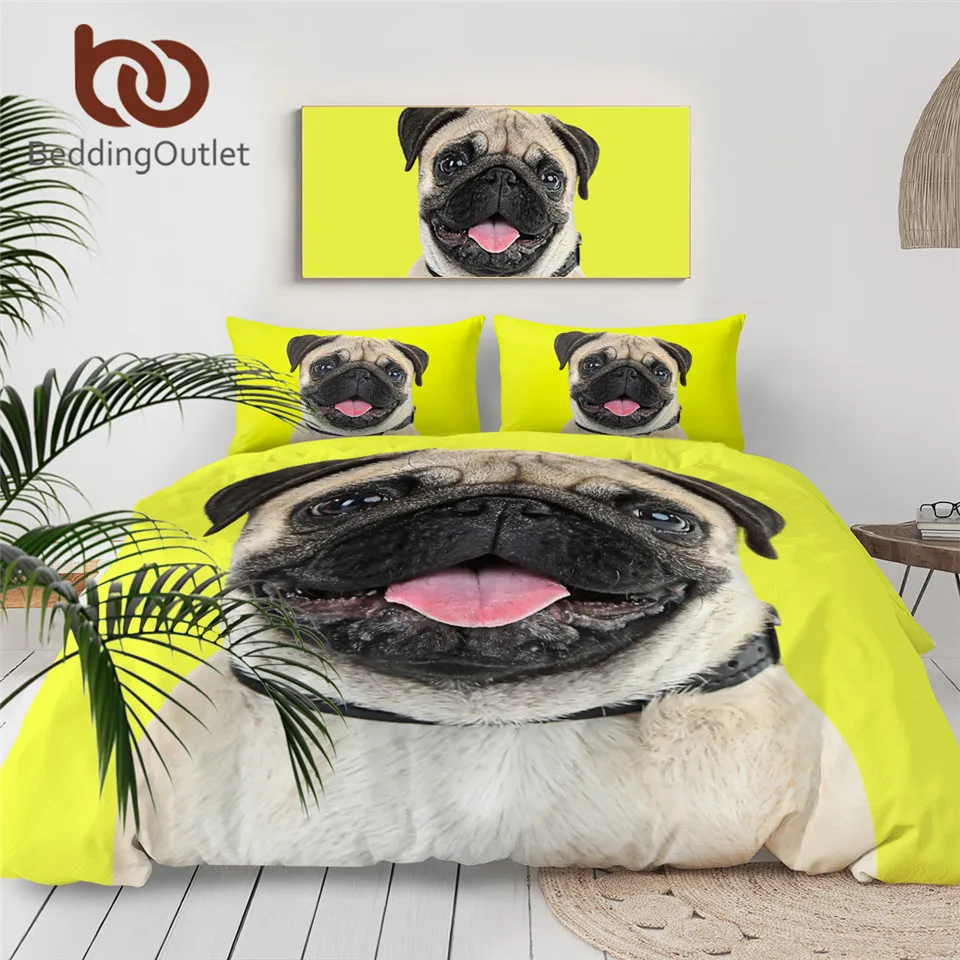 Комплект постельного белья с забавным рисунком мопса из 3 предметов 3D принтом в