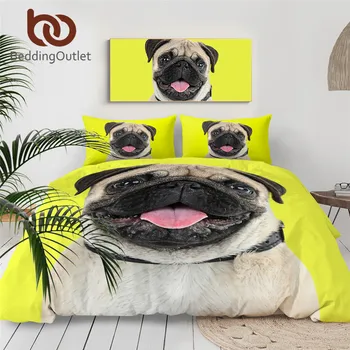 

BeddingOutlet Funny Pug Bedding Set Cute Bulldog Duvet Cover Set 3D Printed Dog Home Textiles Animal Yellow Bed Linen 3pcs King
