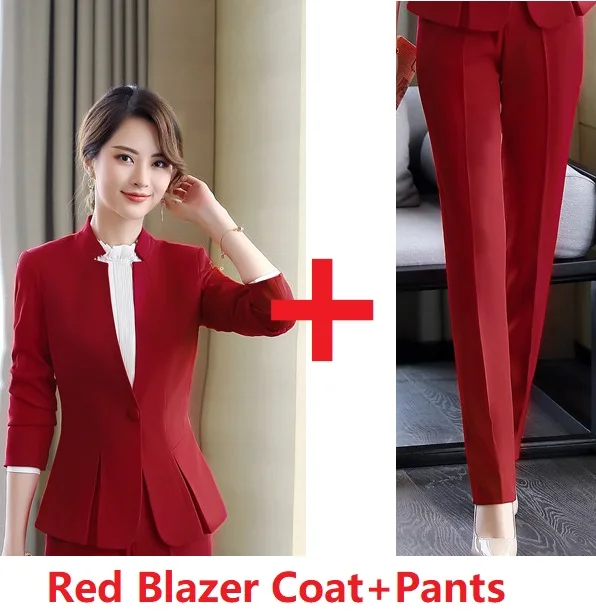 Модные тонкие формальные профессиональные униформы стили блейзеры куртки и брюки женские деловые брюки костюмы женские блейзеры наборы - Цвет: Red Pantsuits