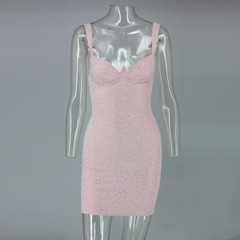 Облегающее сексуальное отражающее платье, женские элегантные с кристаллом в виде бриллианта, летние платья на тонких бретельках, высокие эластичные розовые блестящие вечерние платья