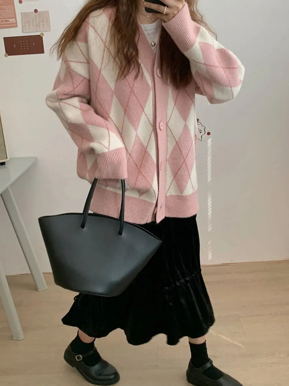 ladies cardigans Cardigan Women Knitted Sweater korean style Loose Single Breasted V-neck pink black Knitwear Winter sweaters pull oversize femme pink sweater