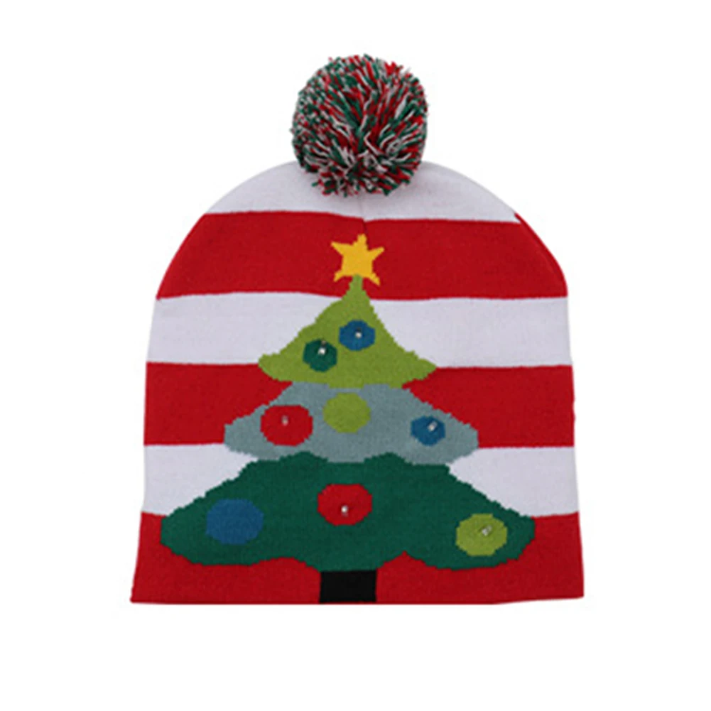 Детские красочные светящиеся Шляпы Мягкие Hairball вечерние домашние праздничные шапки вязаные рождественские подарки милые теплые зимние шапки - Цвет: Tree