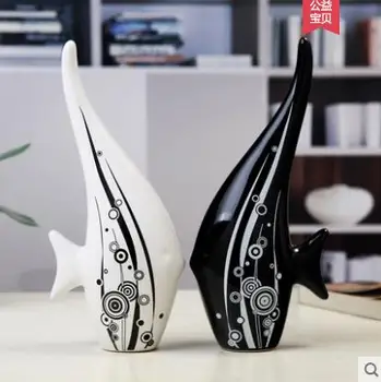 

Clearance Products] Home Decoration Creative modern black and white ceramic flower vase on the installed plug Crafts furnishings
