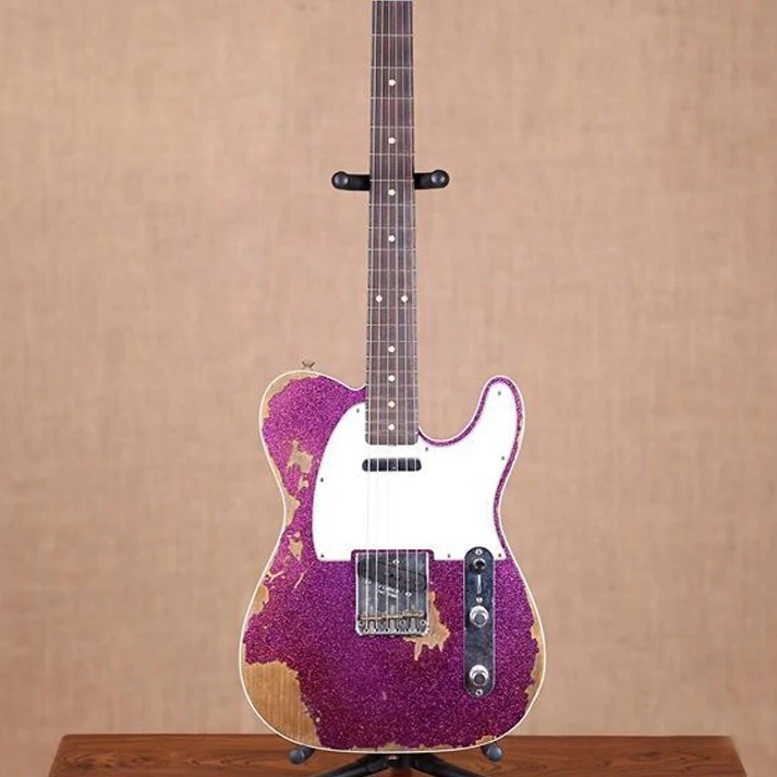 Стиль ручной работы 6 stings gitaar, электрогитара relics by hands. Фиолетовый цвет мастер строит relic TL guitarra. Реальные фотографии