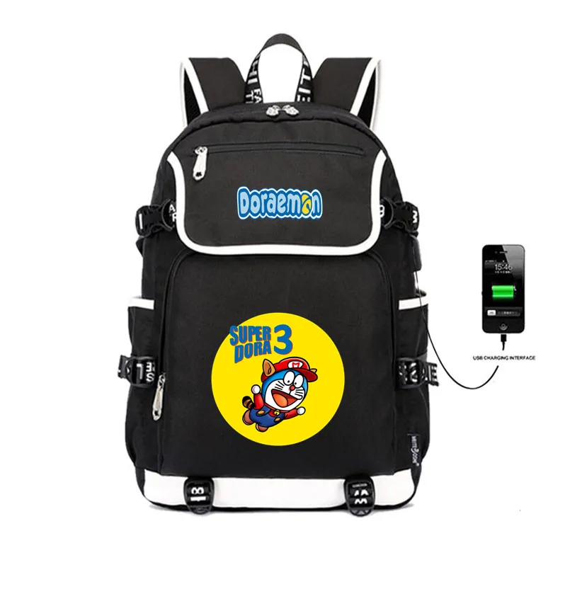 Doraemon рюкзак usb зарядка Рюкзак для ноутбука женский молодежный рюкзак школьные ранцы аниме рюкзак с мультяшным принтом