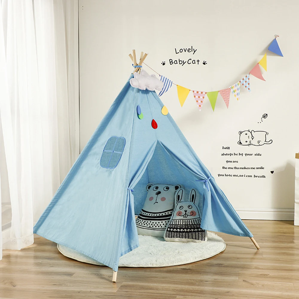 Kids Tent Play Tent Portable Folding Indoor Children's Wigwam Canvas Original Triangle Tipi Game House With Mat Outgoing Toys
