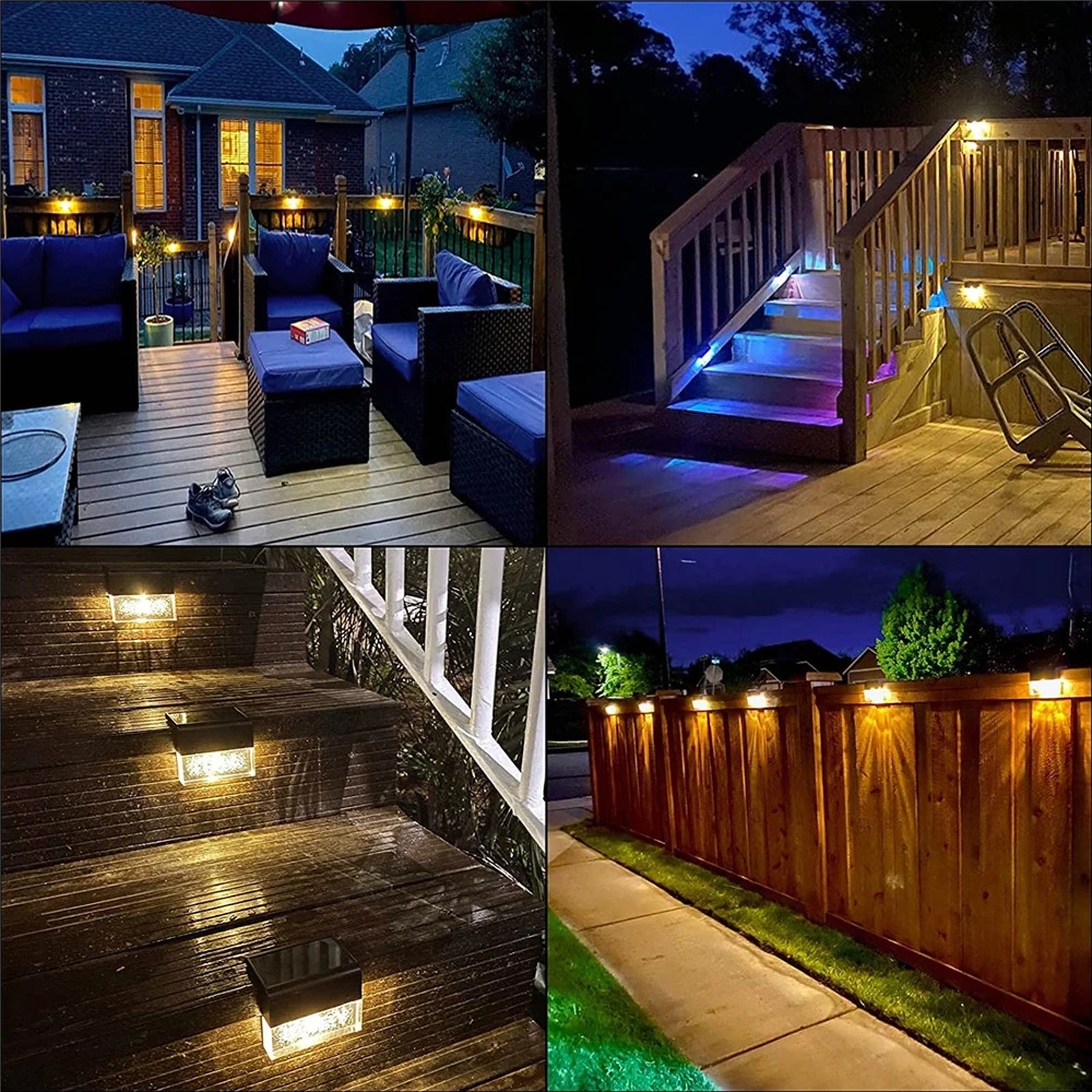 LED Solar Deck Light Waterproof Fence Light Color Changing Stair Lights Garden Wall Lights Street Lamp Patio Yard Step Light