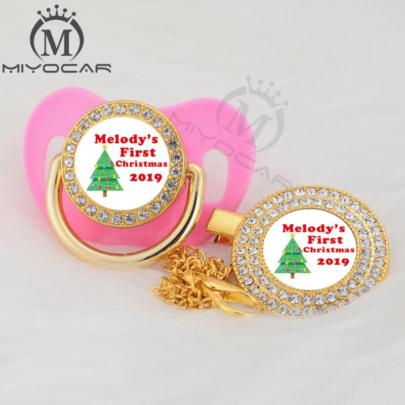MIYOCAR на заказ любой тест Рождество Золото bling соска и соска клип черный BPA бесплатно пустышка bling уникальный дизайн P-AMS - Цвет: P3-XMAS  0-6M