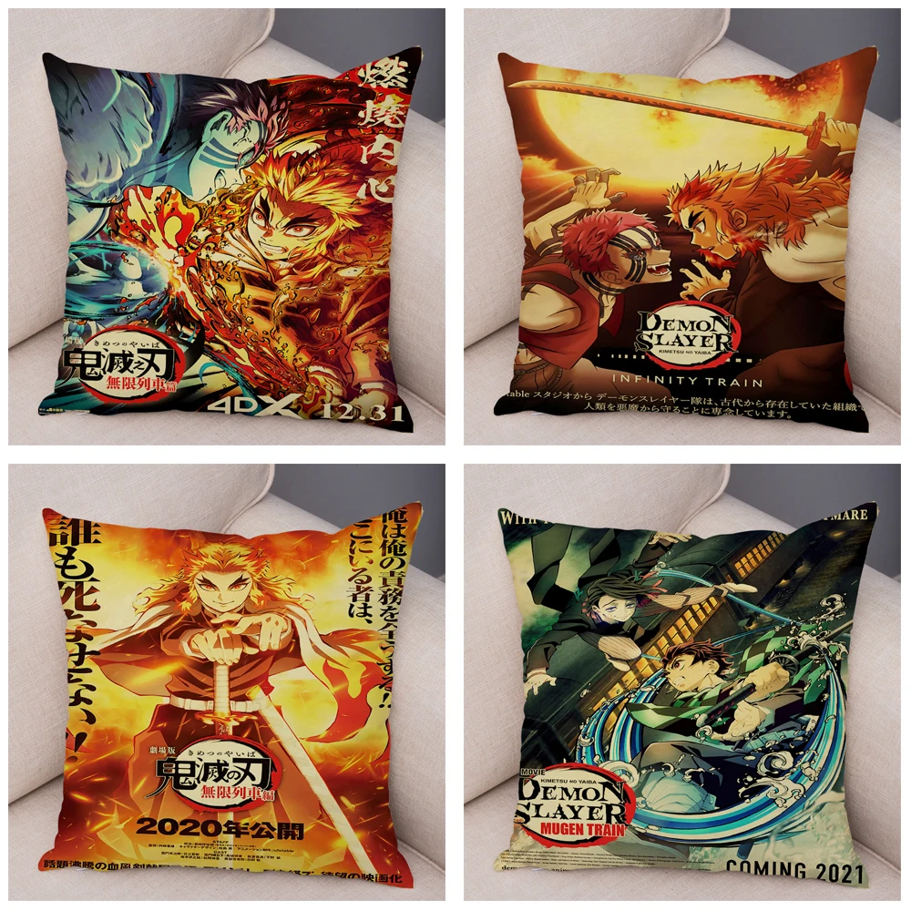 Demon Slayer Pillow Case Decor Japanese Classic Anime Movie Art Pillowcase Soft Plush Cushion Cover For Home Car Sofa 45x45cm Cushion Cover Aliexpress