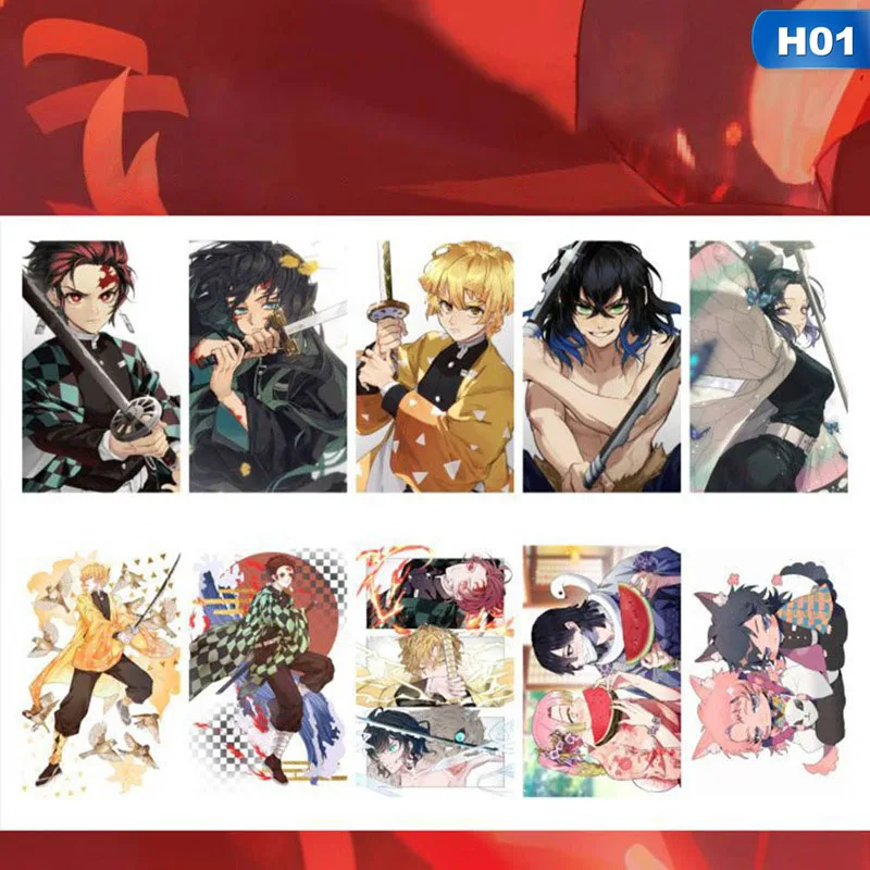 10 шт., наклейка с героями аниме "Demon Slayer", s, сделай сам, автобус, ID, водостойкая, скраб, карта, наклейка для детей, сделай сам, Коллекция наклеек, подарок - Цвет: 1