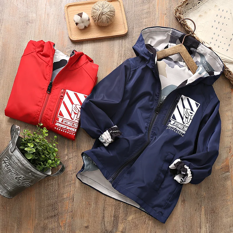 

CHILDREN'S Jacket 2019 New Style BOY'S Spring And Autumn Hooded Coat Big Boy Reversible Camouflage Casual Trench Coat
