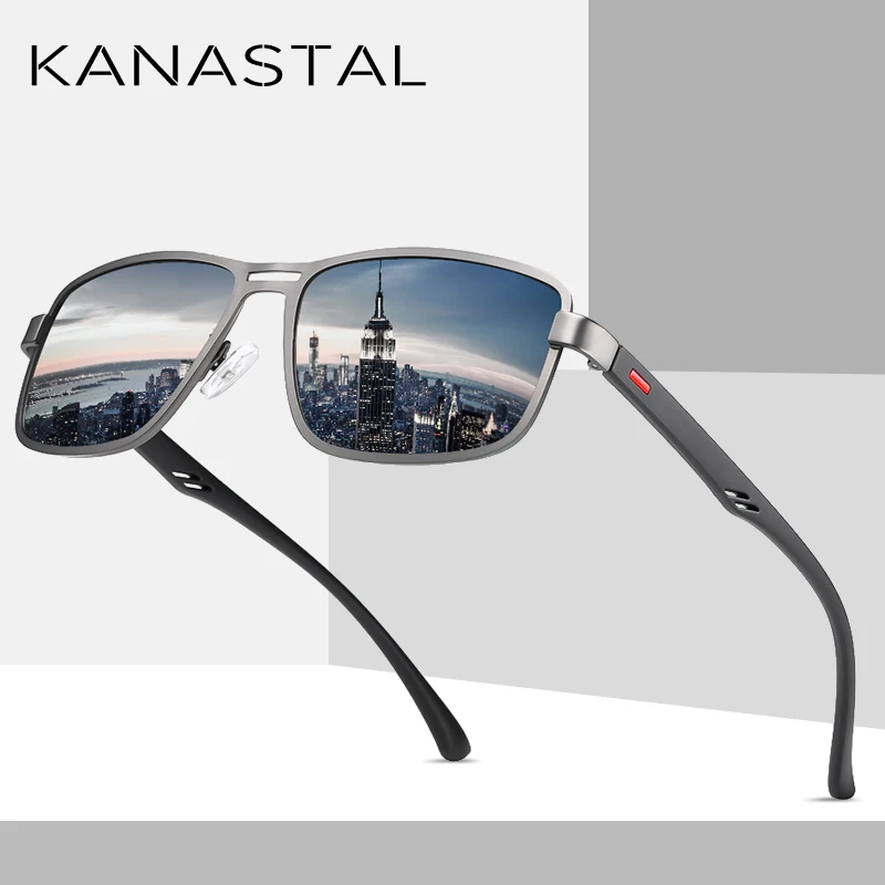 Polarized Square Mental Sunglasses Designer Twin Beam Night Driving Zonnebril Heren Uv400 - - AliExpress