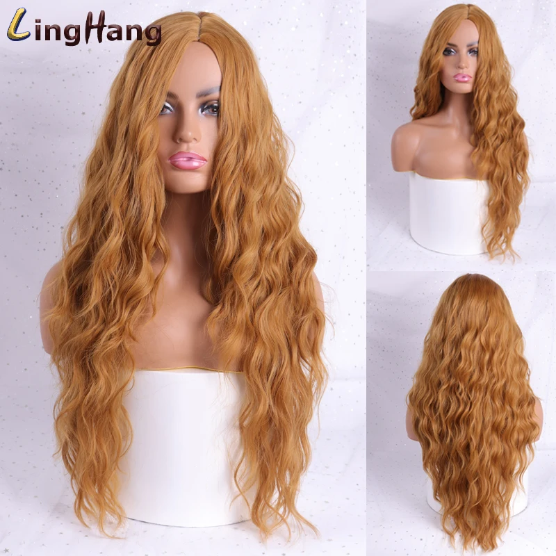 

LING HANG Long Wavy Wigs Red Blue Purple High Density Temperature Synthetic Wigs For Black/White Women Cosplay Wigs