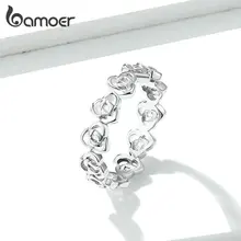 bamoer Rose Flower Stackable Finger font b Rings b font for Women Openwork Floral Original Design