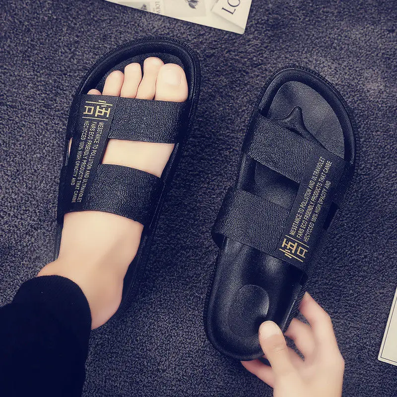 

Slipper Men's Summer Trend Korean-style Cool A- line Slippers Outdoor Soft-Sole Sandals Outer Wear Online Celebrity Home