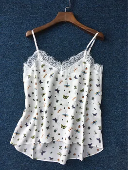 

Women Vest Tank Butterfly Dragonfly Insect Print Pure Silk Sling