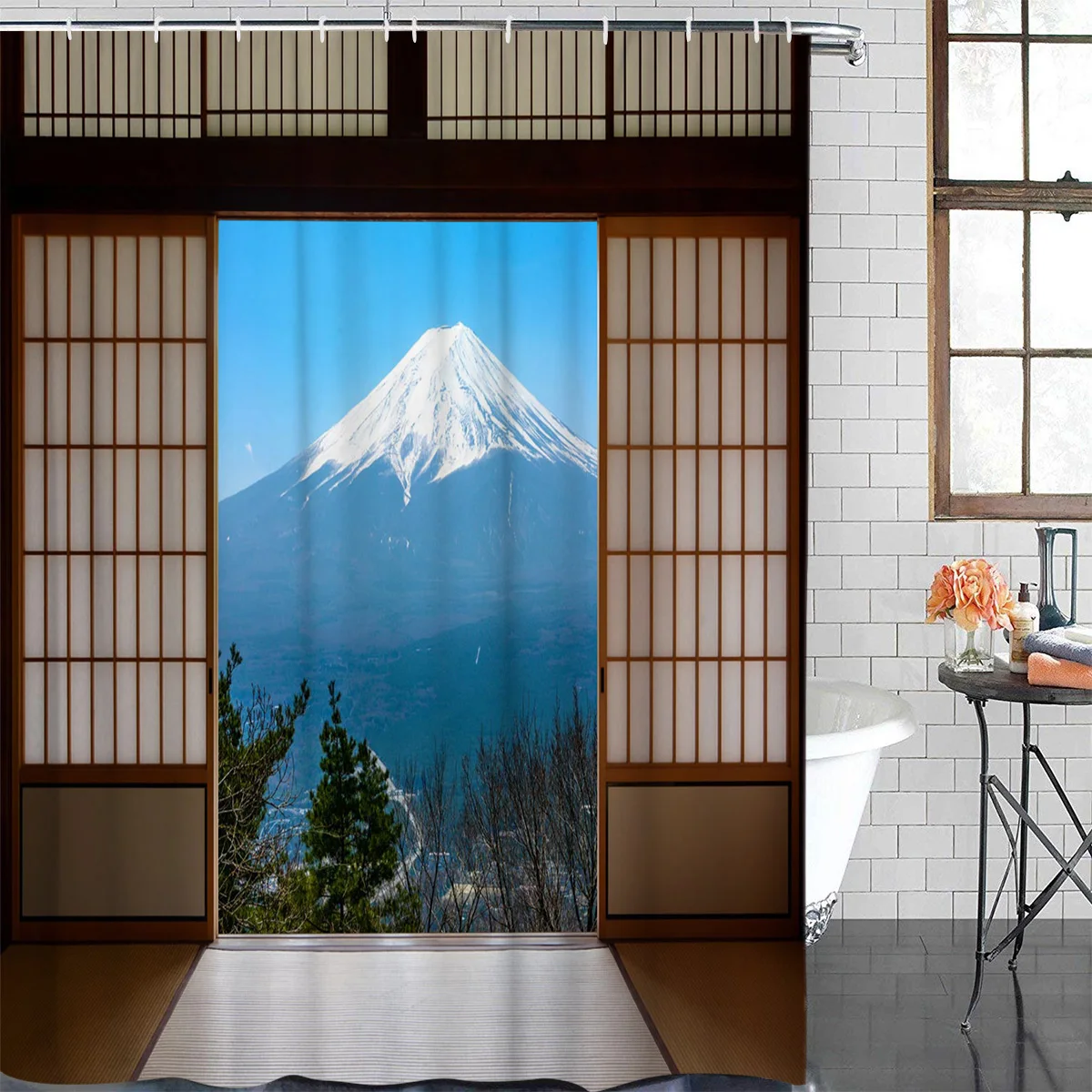 Душевая занавеска с креплением для деревянных дверей Fuji водонепроницаемая из полиэстера ванной комнаты