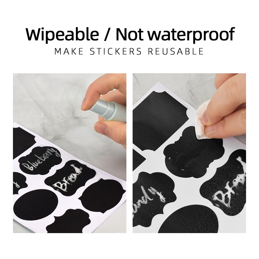 Removable Jar Labels Stickers Spice Organizer Storage Bottles Blackboard Tags 140pcs With White Chalk Pen