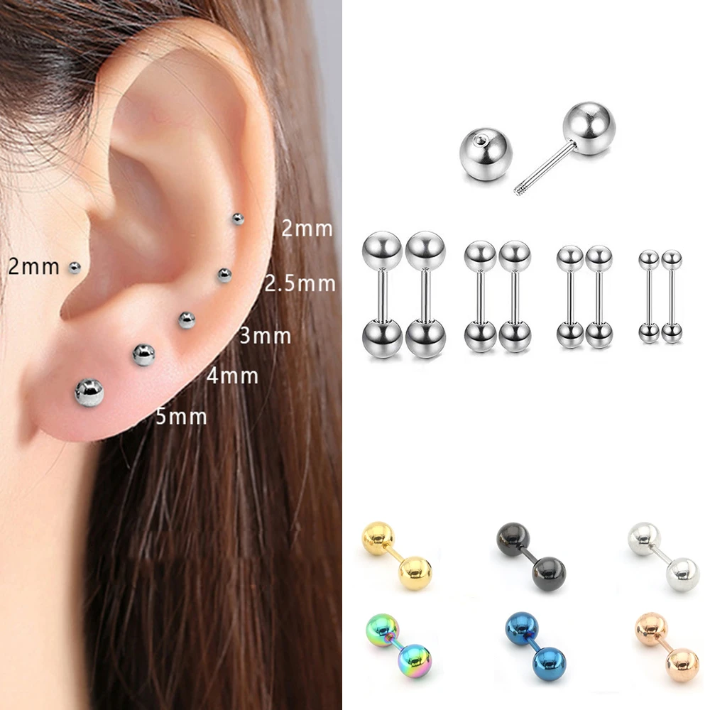 Pendientes pequeños de acero de titanio para uso médico, aretes pequeños bola, Piercing de oreja, hueso, clavo, labio, joyería corporal, 1 par|Aretes| - AliExpress