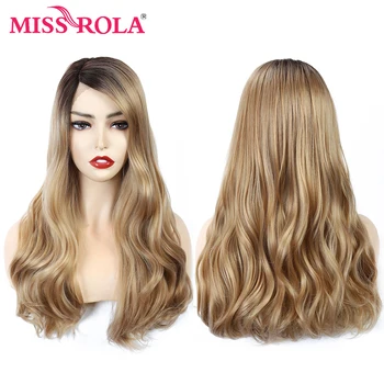 

MISS ROLA Ombre Wavy Long Lace front Black Brown Blonde Wigs Cosplay Synthetic for Women Natural Party False Hair Wigs