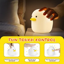 Cute LED Duck Night light Animal Silicone Nursery Night lights Rechargeable Table lamp Bedside lamp with Touch Sensor Christmas