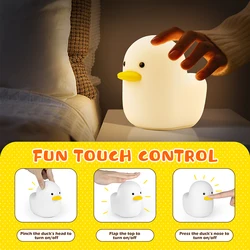 Cute LED Duck Night light Animal Silicone Nursery Night lights Rechargeable Table lamp Bedside lamp with Touch Sensor Christmas