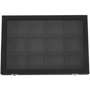 

Big PU Black Carrying Case with Glass Cover Jewelry Ring Display Box Tray Holder Storage Box Organizer Earrings Ring Bracelet Bo