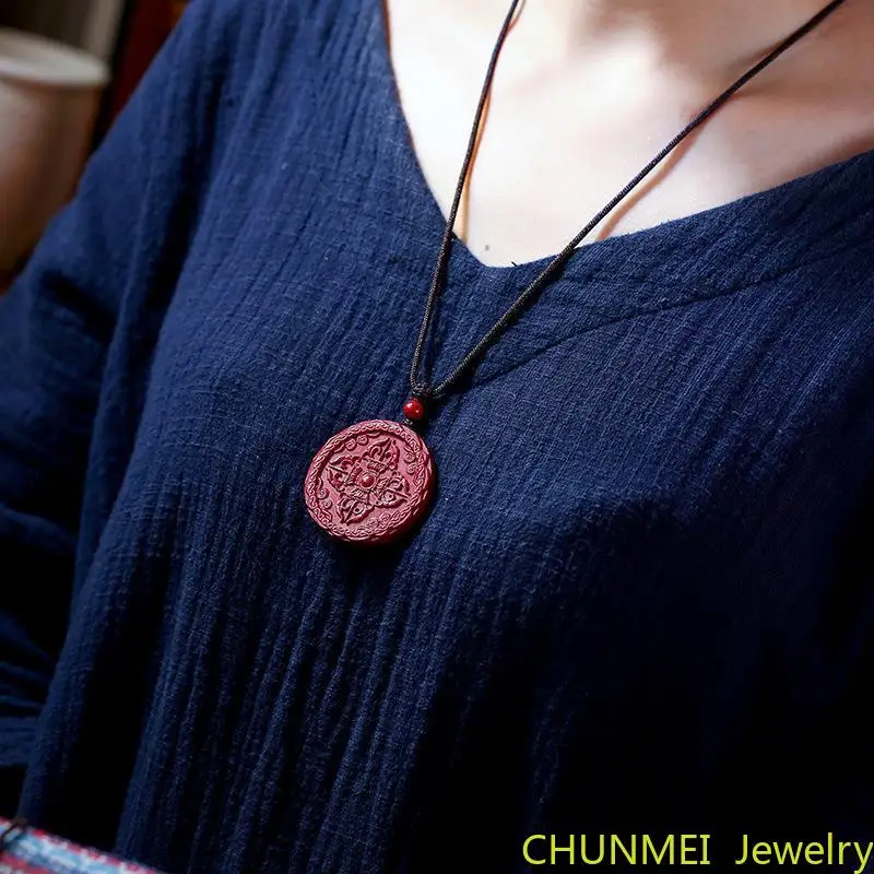 

Raw Ore Cinnabar Purple Gold Sand Six Character Truth Pearl Pendant Taiji Bagua Array Flowers Carved Pendant