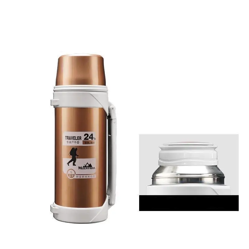 1.2l/1.6l/2.1l дорожная чашка термос из нержавеющей стали термос чашка портативный открытый Термос утолщенная база Вакуумная бутылка для воды - Цвет: golden
