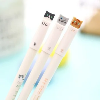 

1pcs/lot Kawaii Cat White Rod With Black Refill Office Writing Gift Black Ink Gel Pen School Supplies Pens