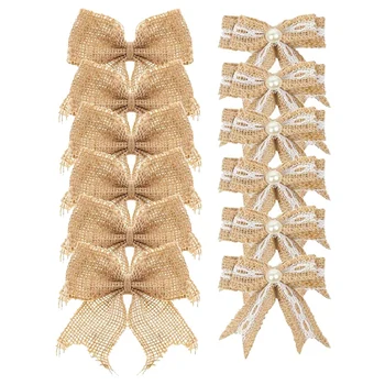 

Pack of 12 Pcs Pearl Natural Burlap Bow for Christmas Tree Topper Wedding Decor Baby Shower and Other Diy Crafts