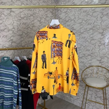 

men's Luxury cartoon Print Shirt Chemise Men Long Sleeve Shirts Party NightClub brand Shirts Casual Streetwear Blouse Homme