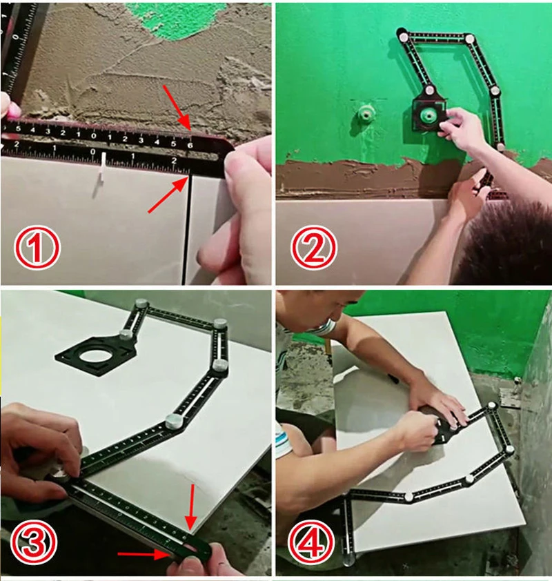 Регулируемый угол плитки отверстие локатор измерительный инструмент с позиционированием пробивая многофункциональная высокоточная плиточная шестикратная линейка