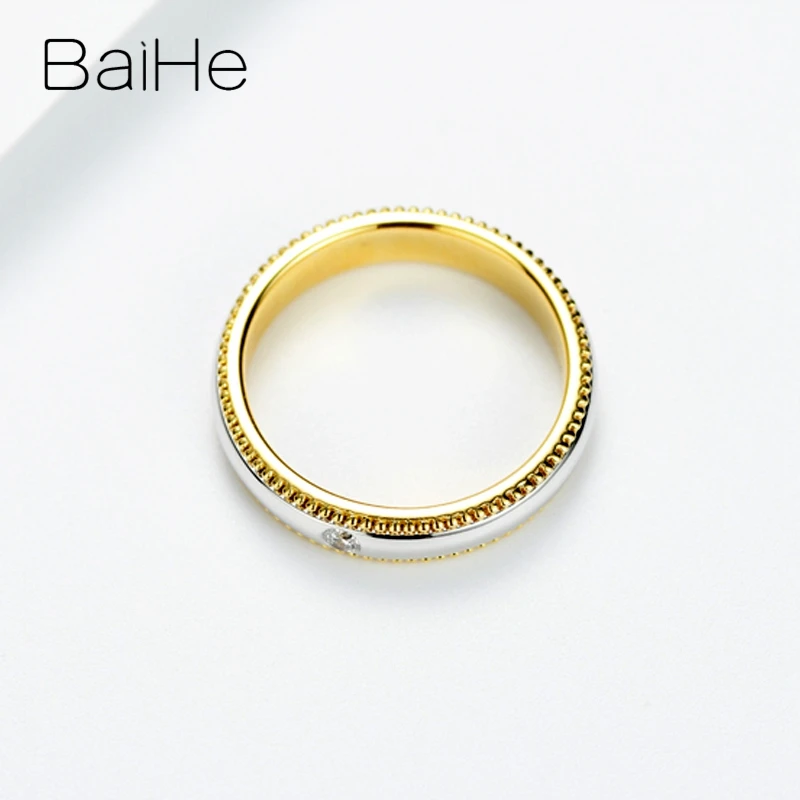 BAIHE Твердое 14 к желтое+ белое золото 0.04ct сертифицированное H/SI круглое натуральное бриллиантовое ювелирное изделие обручальное женское Подарочное кольцо