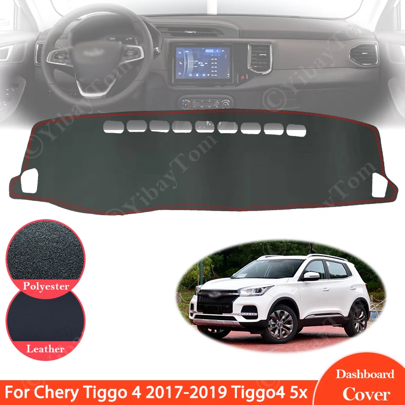 car windshield sun shade For Chery Tiggo 4 2017~ 2019 Tiggo4 5x Anti-Slip Leather Mat Dashboard Cover Pad Sunshade Dashmat Protect Carpet Car Accessories Tire Cover