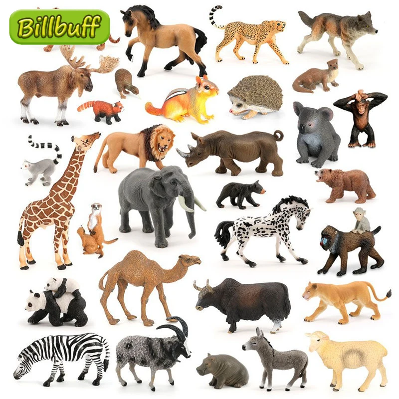 2021 Wild Jungle Zoo Animals Model ABS Action Figures Wolf Bear Hippo Chimpanzees Horse Educational toys for children Gift |