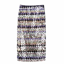 Женская модная блестящая юбка миди с блестками, эластичная талия, боковая молния, вечерние юбки для клубов, FFZBQ103