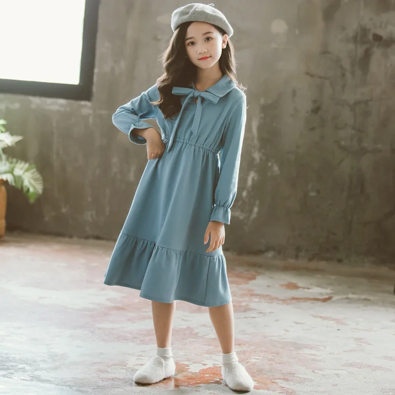 

Children Princess Dresses 2019 New Girls Dress Long Sleeve Cotton Autumn Bow A Line Party Dress Baby Clothes Cotton