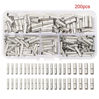 

200pcs Tube Splice Butt Connectors Kit Bare Rolled Seamless Sleeve Terminal DIY Crimping Non Insulated Uninsulated Copper Tinned