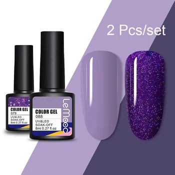

LEMOOC 2 Bottles/set Gel Nail Polish Sparkling Shinning Soak off LED Gel varnish Long Lasting Gel Varnish Base Top Coat