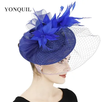 

Veils fashion millinery bride women derby wedding headpiece hair pin fascinator hat fancy feather flower chapeau cap mesh hat