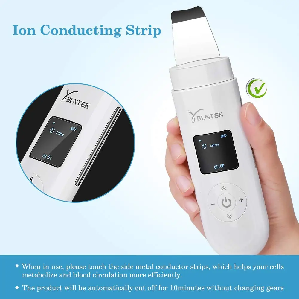 YBLNTEK Ultrasonic Skin Scrubber LED Facial Skin Scrubber Spatula Ultrasound Face Scraper Blackhead Remover Comedone Extractor 5
