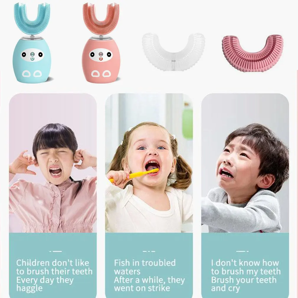 Children's Electric Toothbrush U-shaped 360 Degree Automatic Tooth Cleaner IPX8 Waterproof Children's Toothbrush