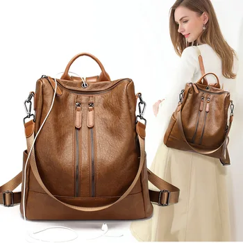

Anti-theft women 2018 autumn winter Korean version casual soft leather multi-functional backpack simple one-shoulder bag handbag