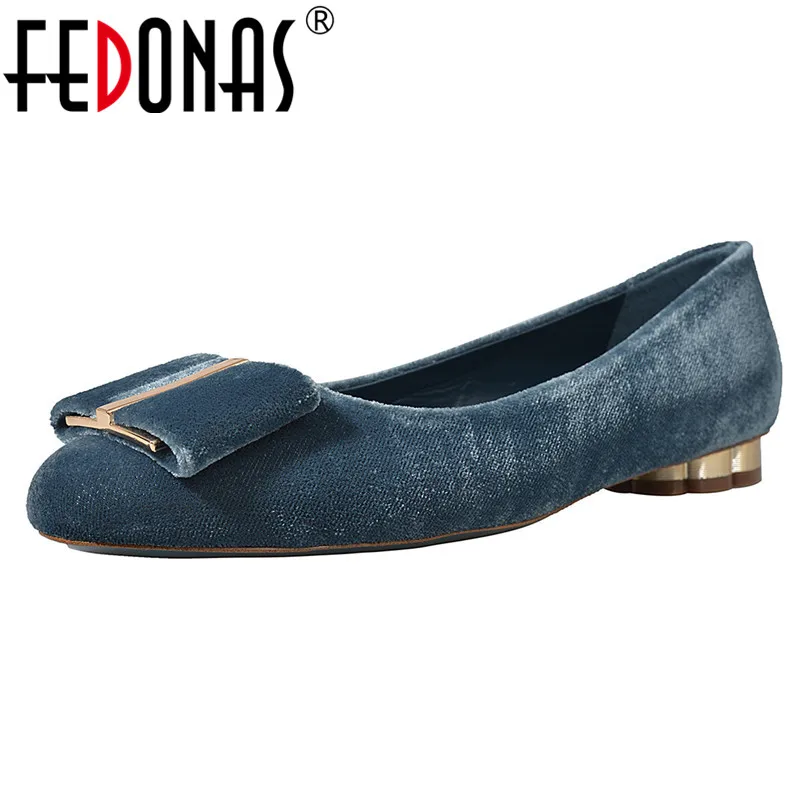 FEDONAS Vintage Flock Women Round Toe Low Heels Pumps Spring Autumn Slip-on Basic Shoes Woman Shallow Casual Office Ladies Shoes afbeelding