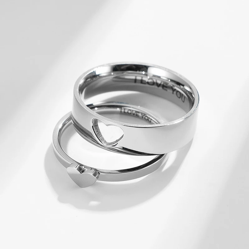 Heart Couple Rings For Lovers Stainless Steel Wedding Ring Set Women Love Jewelry Silver Color Valentine's Day Anniversary Gift 2