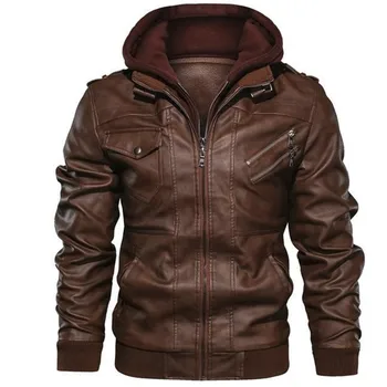 

Winter Jackets Men Motorcycle PU Leather Jacket Men Faux Leather Jacket Hooded Zipper Chaqueta Cuero Hombre Top Quality EU Size