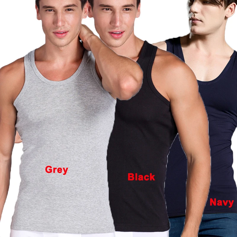 1/2/3 шт. Для мужчин, облегающая куртка Фитнес эластичный Повседневное с О-образным вырезом дышащие H Тип все хлопок сплошной цвет Мужская Нижняя майка танки - Цвет: Grey Black Navy 3pcs