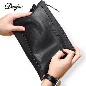 

Genuine Cow Leather Day Cluthes High Quality Business Handbag Cowskin Brand Phone Handy Bag For Male Black Luxury Bag