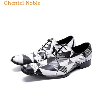 

Newest Chentel Noble Manual Gentleman White Black Pattern Fashion Mens Dress Shoes Genuine Leather Flats Mens Shoes Big Size